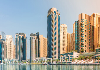 Obraz na płótnie Canvas Daytime cityscape of Dubai, modern architecture of Dubai Marina area