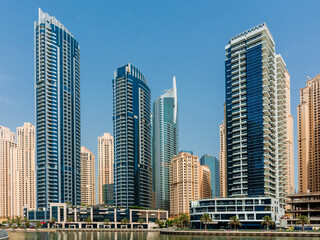 Fototapeta na wymiar Daytime cityscape of Dubai, modern architecture of Dubai Marina area