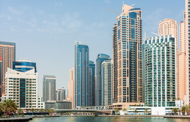 Daytime cityscape of Dubai, modern architecture of Dubai Marina area
