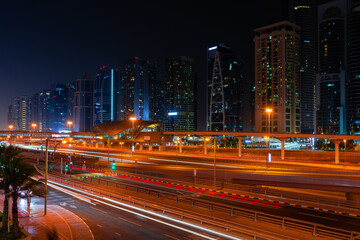 Fototapeta na wymiar Dubai cityscape at night, modern architecture of Dubai Marina