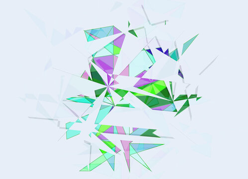 abstract color blue green and pink art with sharpe pointy shapes