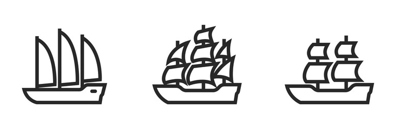old sailing ship line icon set. classic sea vessel symbol. isolated vector image