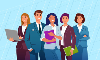 Business team and teamwork concept in flat design people characters. Successful office workers. Vector illustration