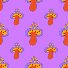 square vector seamless pattern - mushroom  in hippie style.1970 good vibes.Funky and groovy 1970 quirky fungus.Funny 1960 psychedelic ornament with floral.Kidcore kawaii wallpaper and fabric