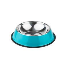 Blue iron bowl for dogs and cats. photo on a white background. for advertising and banners