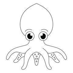 cute octopus vector illustration, coloring book, black and white