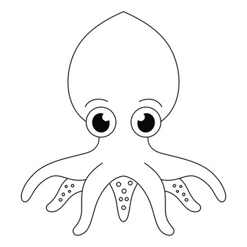 cute octopus vector illustration, coloring book, black and white