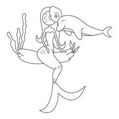 dolphin and mermaid coloring page for kids