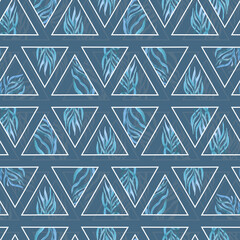 watercolor twigs with leaves in triangles frames geometric  seamless pattern
