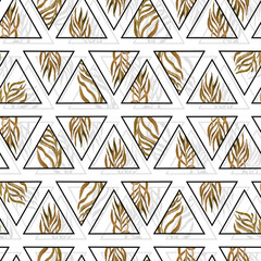 Fototapeta premium watercolor twigs with leaves in triangles frames geometric seamless pattern