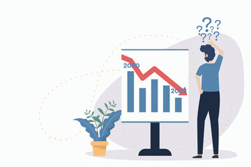 Business man is analyzing and processing economic crises and business growth. Business and market crisis depression. Graph crisis. vector illustration.