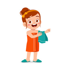 little kid dry body with towel after bath