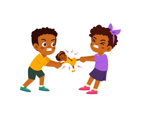 little kid pulling toy with friend and feel angry