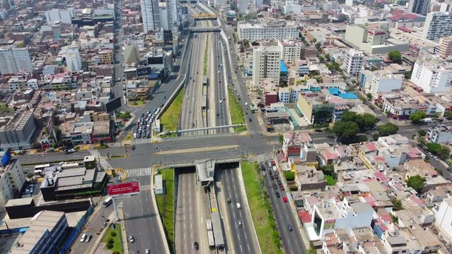 Excellent aerial view of Av. Angamos and V&iacute;a Expresa Luis Bedoya Reyes in the city of Lima, Peru