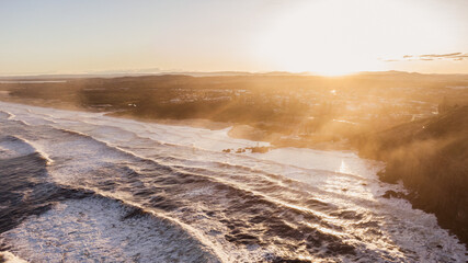 Drone shot of Australia beach at sunset