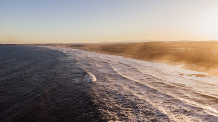 Drone shot of Australia beach at sunset