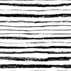 Charcoal thick and thin horizontal lines seamless pattern. Hand drawn vector parallel straight stripes. Black and white geometric abstract background. Various stripes with rough, uneven edges.