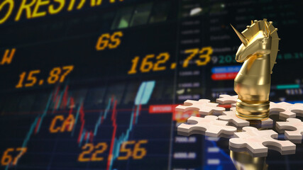 The gold unicorn on wood puzzle for business concept 3d rendering © niphon