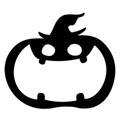 ハロウィン、ぼうしをかぶったカボチャのシルエットイラスト。