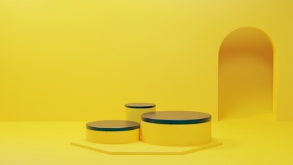 yellow and blue glossy elegant luxury 3d rendering podium