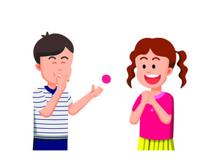  boy shares a lollipop with his friend