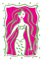 Green Mermaid Pink Sea