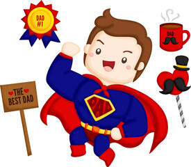 a vector of a cute and happy super dad