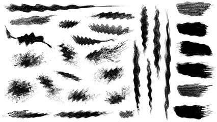 big set of 30 vector brush stroke stains. Collection of hand drawn brushes with distortion effect, high quality trace. Vector EPS10