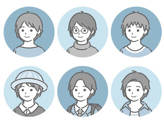 少年の斜め向き丸アイコンセット