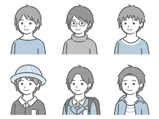 少年の斜め向き上半身セット