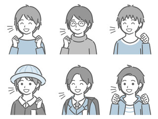 喜ぶ少年の斜め向き上半身セット