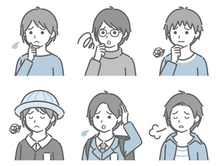 困る少年の斜め向き上半身セット