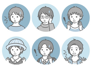 驚く少年の斜め向き上半身セット