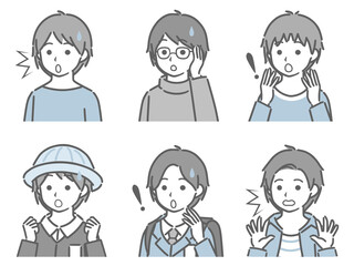 驚く少年の斜め向き上半身セット