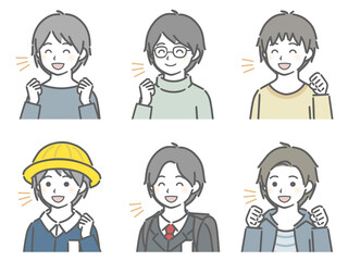 喜ぶ少年の斜め向き上半身セット