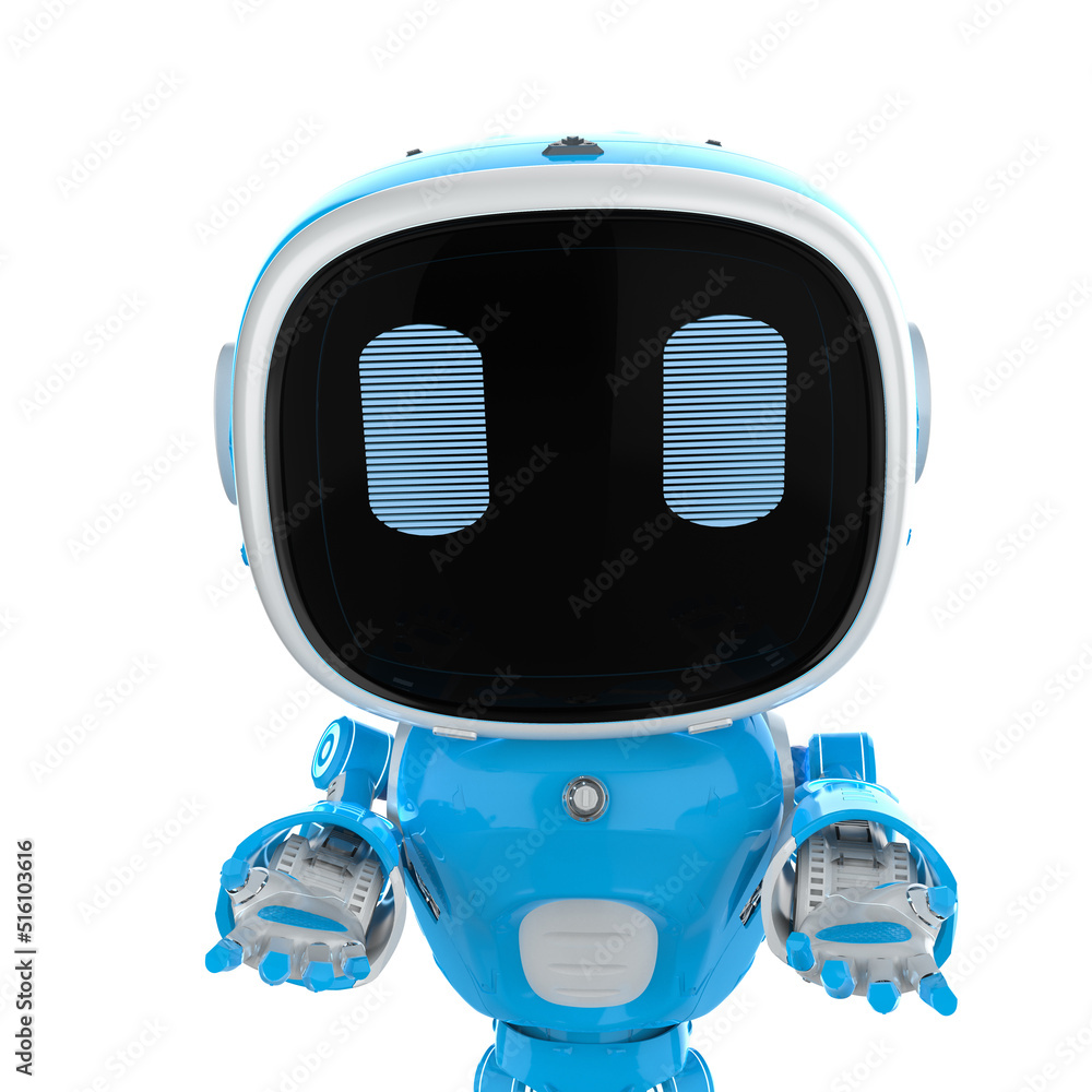 Poster cute and small artificial intelligence assistant robot open hand