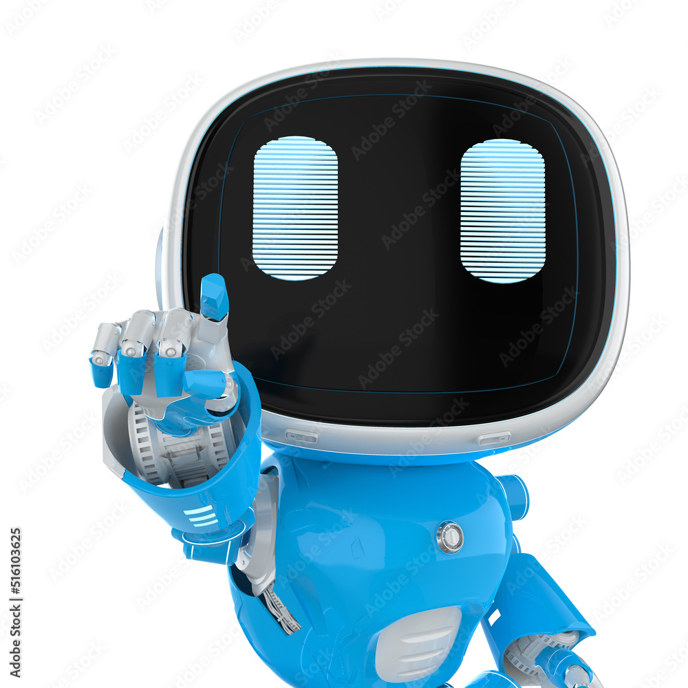 Poster cute and small artificial intelligence assistant robot finger point