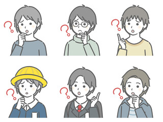 疑問に思う少年の斜め向き上半身セット