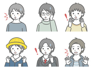 驚く少年の斜め向き上半身セット