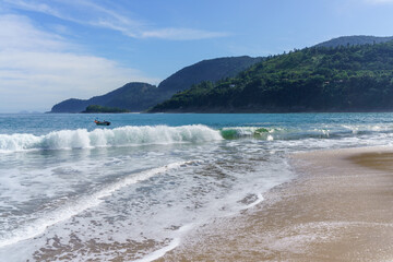 Paisagem da praia de Toque Toque em São Sebastião, litoral norte de São Paulo. Conceito de viagem e turismo. 