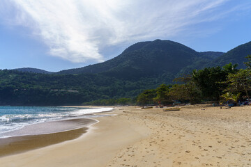 Paisagem da praia de Toque Toque em São Sebastião, litoral norte de São Paulo. Conceito de viagem e turismo. 