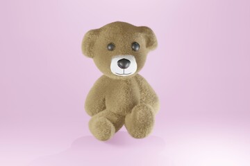 Pink 3D Brown Furry Bear Background