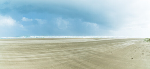 Fototapeta na wymiar ニュージーランド　ノースランド地方の西海岸にある砂浜の国道の90マイルビーチ