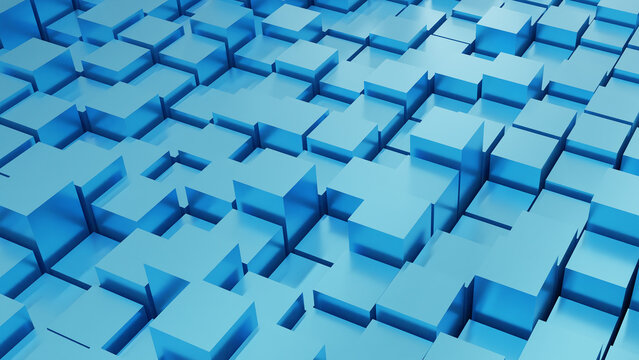  3d render  box perspective  blue background square