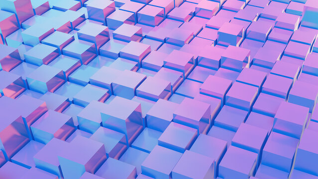 box 3d render perspective vaporwave blue and pink background