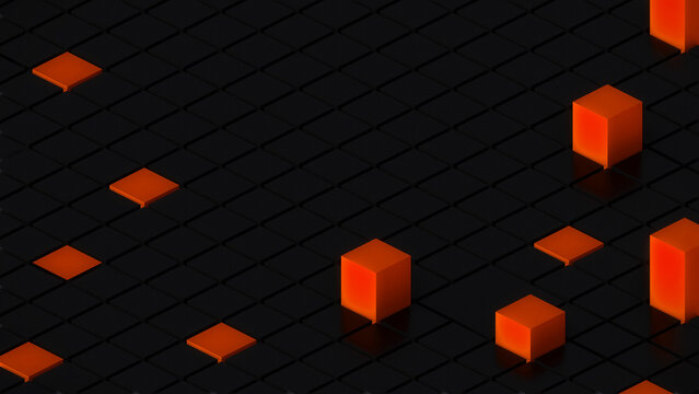 3d render box perspective orange background square