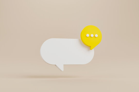 White and yellow speech bubble on background. Chat icon symbolic. Online message, Comment or communication concept. 3d render