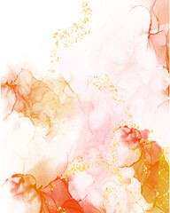 Abstract pink art with gold — background with beautiful smudges and stains made with alcohol ink and golden pigment.