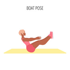 Young woman doing boat pose yoga workout
