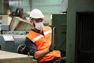 Man engineering inspection safety factory site production line. Team technician maintance manual...